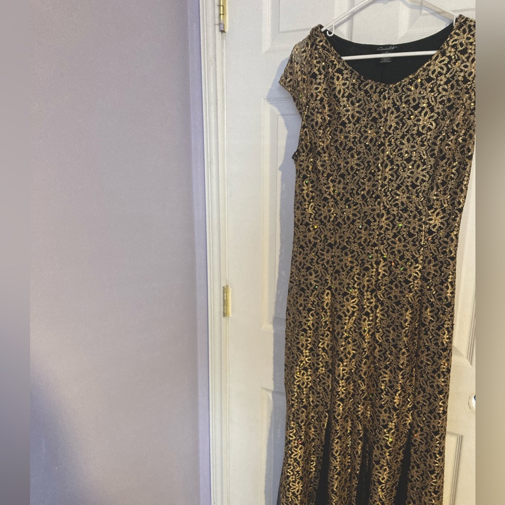 Gold long modest prom dress